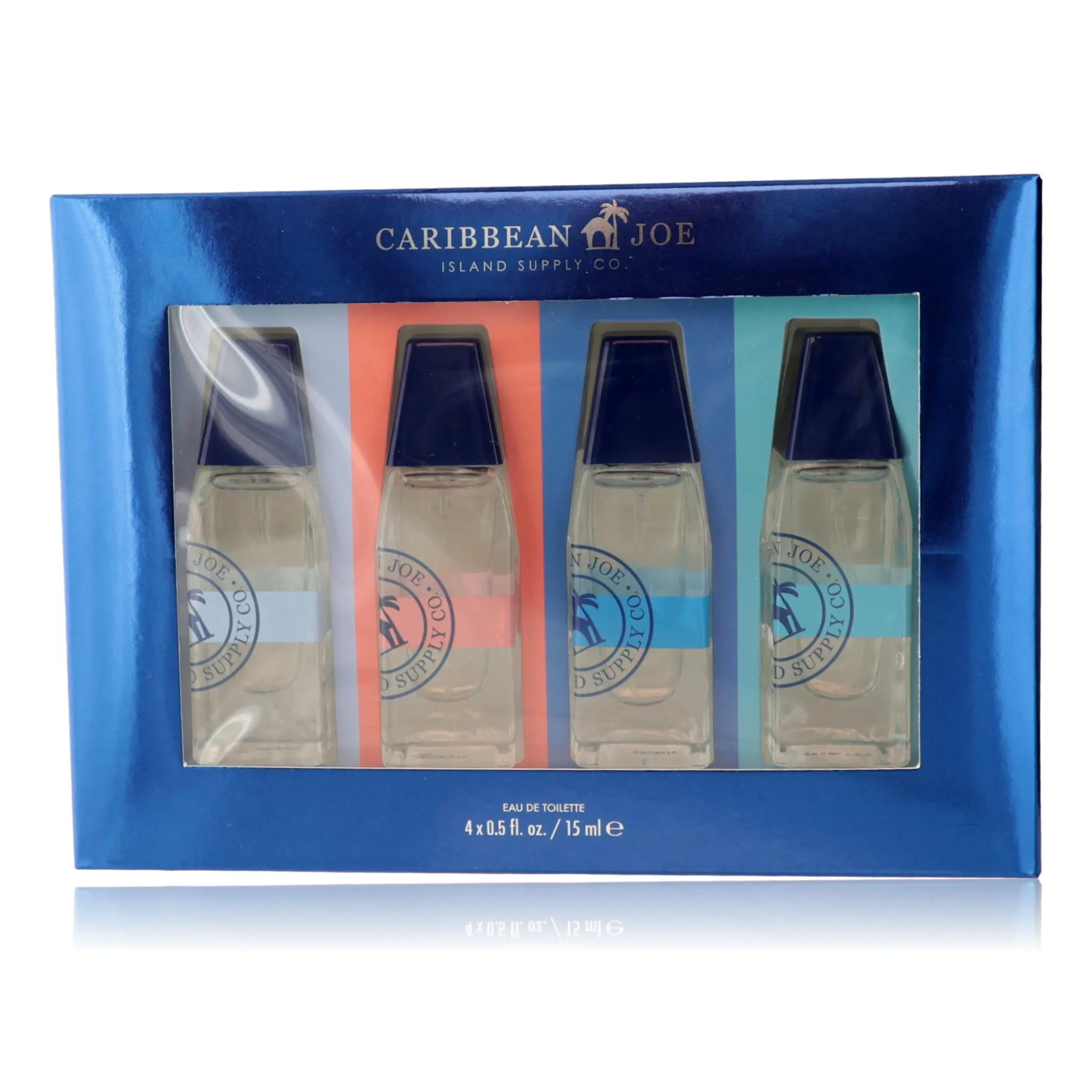 Caribbean Joe Men's 4 Piece Gift Set, Eau de Toilette Fragrance Collection Multi-Pack, 4 x 0.5 fl oz Bottles