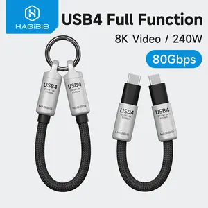 Hagibis USB4 Cable Portable Keychain Short C to C Cable Lanyard Type-C Cable 240W 80Gbps for Thunderbolt 4/5 iPhone 16 Pro SSD  Cellphone  Smartphone