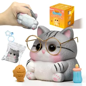 Cat Squishy Toy, Soft TPR Stress Relief Sensory Squeeze Toys, Anxiety Relief Squishy Cat Toy, Fidget Toys for Adults, Calming Sensory Squeeze Toy for Office Desk