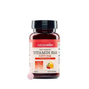 NatureWise Vitamin B12 Sublingual Tablets - Fast Dissolve B12 for Energy & Metabolism Support - Cherry Flavor - Vegan, Non-GMO, Gluten Free, USA Manufactured
