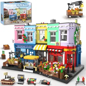 TOKMOC 2666 Pieces Colorful Houses City Market Building Block Set, London Architecture Main Street Building set with Recording Studio, Coffee Shop, Bakery & Flower Shop, Mini Street Scene Building Block for Aged 12 And Above