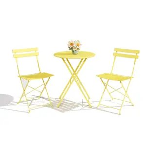 Garvee 3-Piece Outdoor Folding Table and Chairs Set, Weather Resistant, Space Saving Patio Furniture for Backyard, Balcony, Porch, and Garden in Black and Yellow