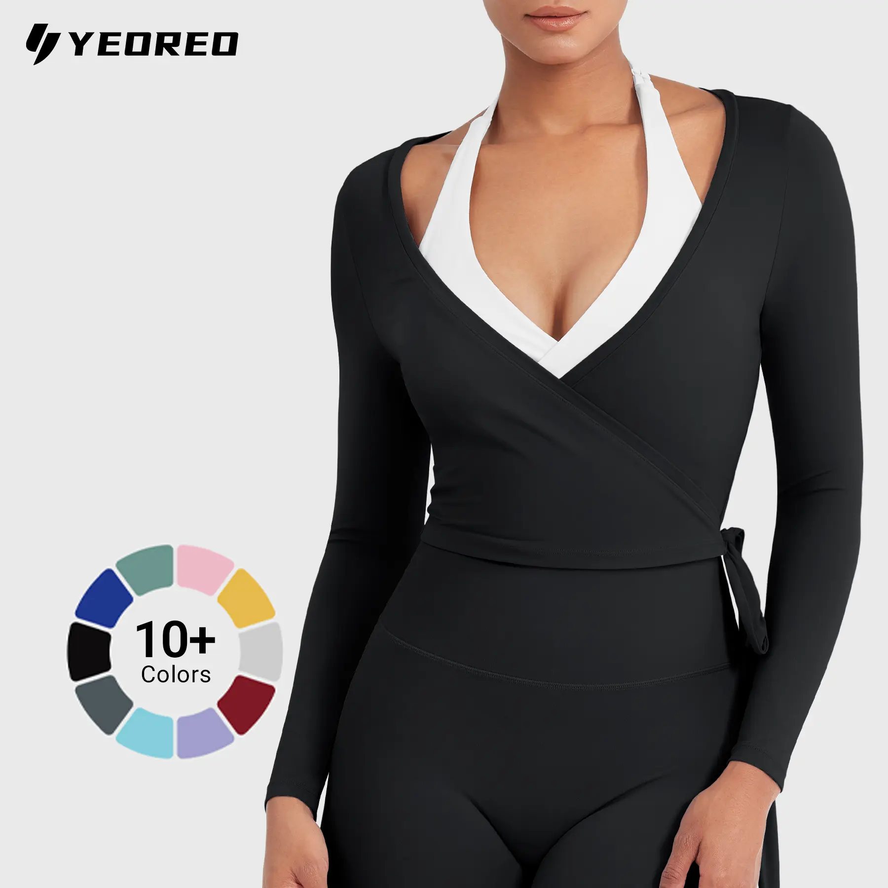 YEOREO Women Pilates Wrap Top Long Sleeve Tie Ballet Workout Yoga Shirt Michelie Y2K V Neck Cropped Tops Athletic Fashion Activewear summervibes Yoga Clothes,summerwins,travel essentials,camping essentials tiktokshopbacktoschool
