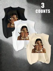 Men's Loose Casual Vest Set, Standard Fit Sleeveless T-Shirt, Trendy Graphic Print, Comfortable Daily Wear, Suitable for Everyday Use