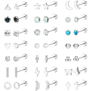 Exquisite Hypoallergenic Flat Back Stud Earrings for Women Men Surgical Stainless Steel Earrings Set for Sensitive Ears Cartilage Earring Small Flatback Studs Earrings Stacks Screw Back Earrings Piercing