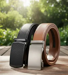 Men's Leather Ratchet Belt Men 2 Pack - Customizable Fit Effortless Style Adjustable Buckle for Jeans High-Density Scratch Resistant Gift Choice