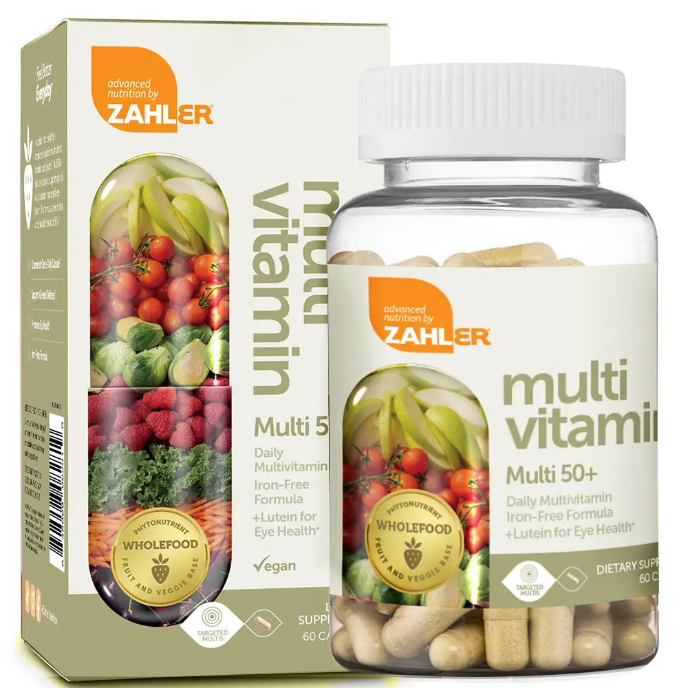 Zahler Multivitamin 50+ - Advanced Formula with Lutein for Eye Health & Iron-Free Daily Multivitamin Supplement for Seniors 60 Capsules - Healthcare