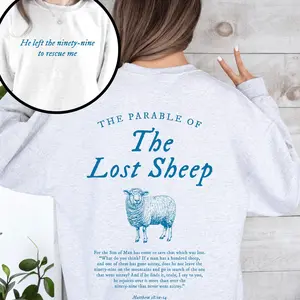 Parable of the Lost Sheep, Front and Back, Bible Verse Faith Based Clothing Worship Gospel Christian Religious Sweatshirt, Crew Neck, Women's, Crewneck