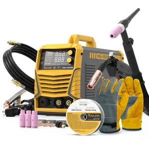 TOOLIOM 4-in-1 180A MIG Welder Kit with Gloves and E71T-GS MIG Wire, 110V/220V Dual Voltages Gas MIG/Flux MIG/Stick/Lift TIG Multiprocess Welding Machine with Lift TIG Torch