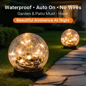 Solar Globe Lights Outdoor Waterproof, Cracked Glass Ball Lights for Garden, Patio, Yard, Lawn, Backyard Decor, Solar Orbs for Outside Decorations