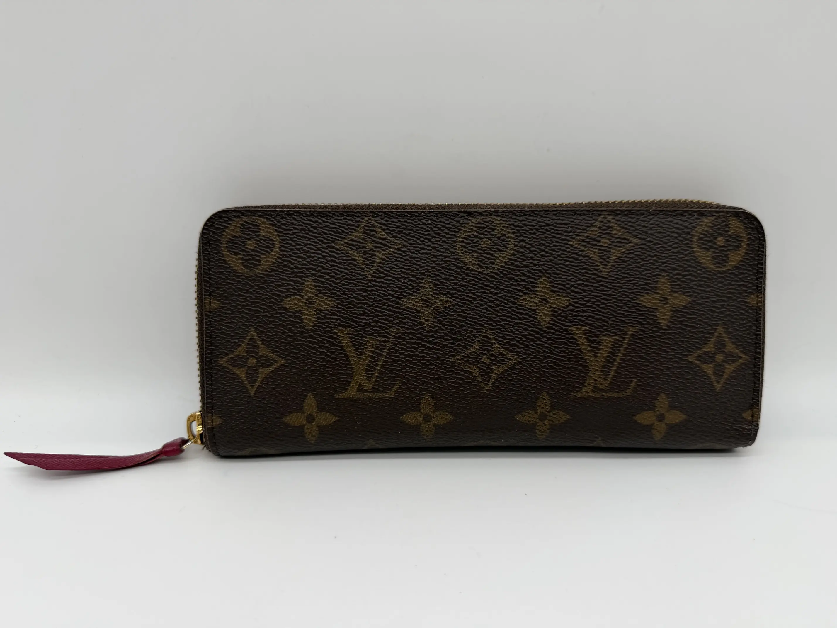 Pre-owned Louis Vuitton Coated Canvas Small Leather Goods Monogram Clemence Wallet With Fuschia Interior