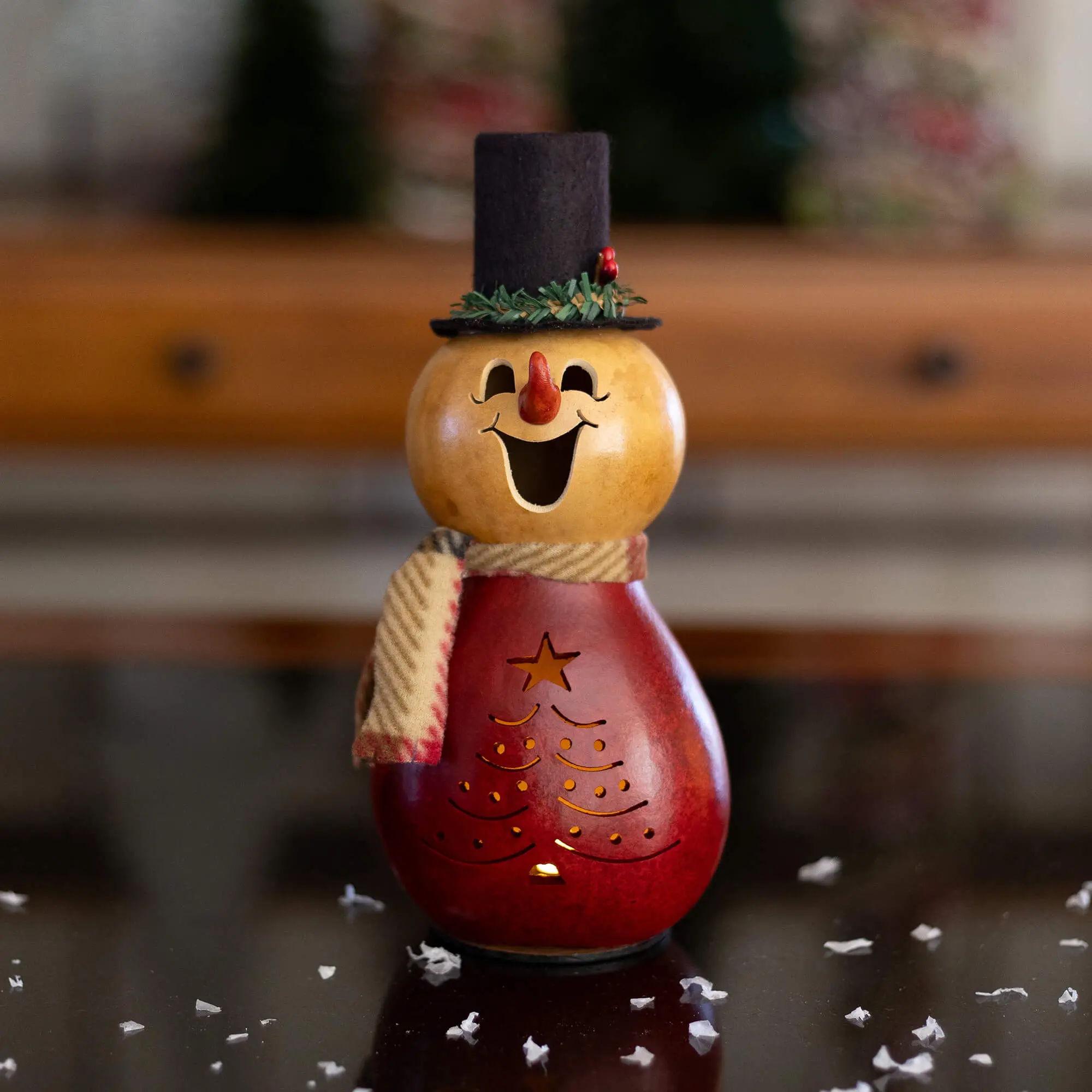 Hand-Crafted Snowman Gourd - Joel Miniature