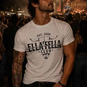 ELLA FELLA Club Skull Cattle Skull T-shirt, EST. 2026 Western Logo Comfort Colors Shirt, Ella Langley Fan Gift, Cowgirl Music Graphic Shirt, Rustic Cowboy Comfort Colors Tee