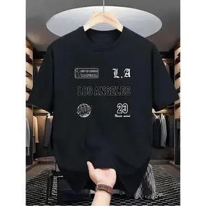 Summer Men'S Pure Cotton T-shirt Racing Suit With Los Angeles Letter Printed Pattern For Outdoor Wear, Men'S Fashionable Pure Cotton T-shirt men gifts  good graphic tees Menswear Soft Top Unisex