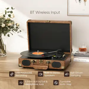 classic hifi Belt-driven Vintage Gramophone Device, Vinyl Record, Turntable , High-fidelity Stereo, Built-in Speaker, 3-speed