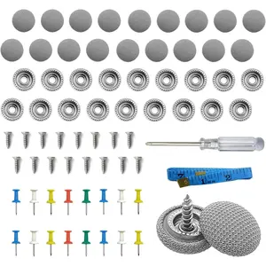 THE WELL KEPT 60PCS Car Roof Headliner Repair Kit, Auto Roof Snap Rivets Retainer for Interior Ceiling Cloth Fixing Repair Buckle with Installation Tool (Grey Grid)