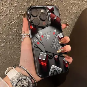 Stylish Silver Color Phone Case for iPhone Models 17 to 11, Creative Gold Poker Dice Design, Durable Silicone Protection, Smartphone