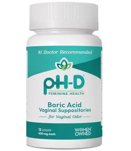 pH-D Feminine Health Support - 600 mg Boric Acid Suppositories - Woman Owned - for Vaginal Odor Use - 12 Count
