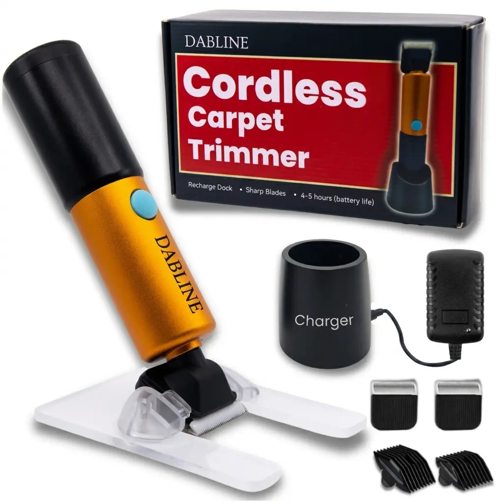 Cordless Carpet Trimmer with Shearing Guide and Blades