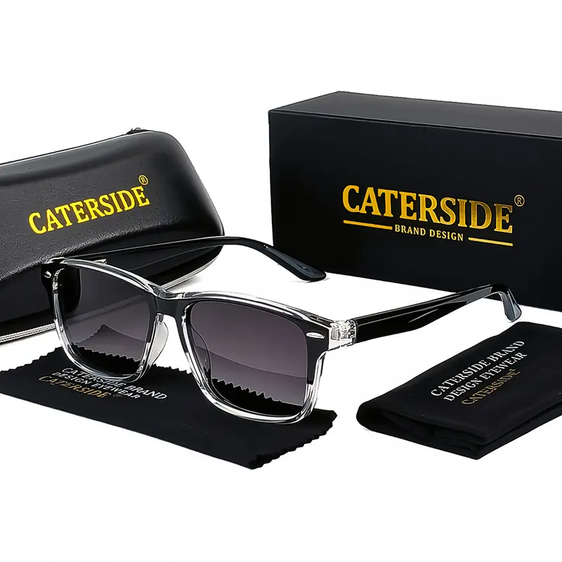 CATERSIDE Unisex Vintage Retro Square Sunglasses - TR90 Full Rim Frame, Polarized Lenses, Spring Hinge, Trendy Styling for Men, Driving Outdoor Fashion Accessories, Trendy Styling Sunglasses, Polarised Lens