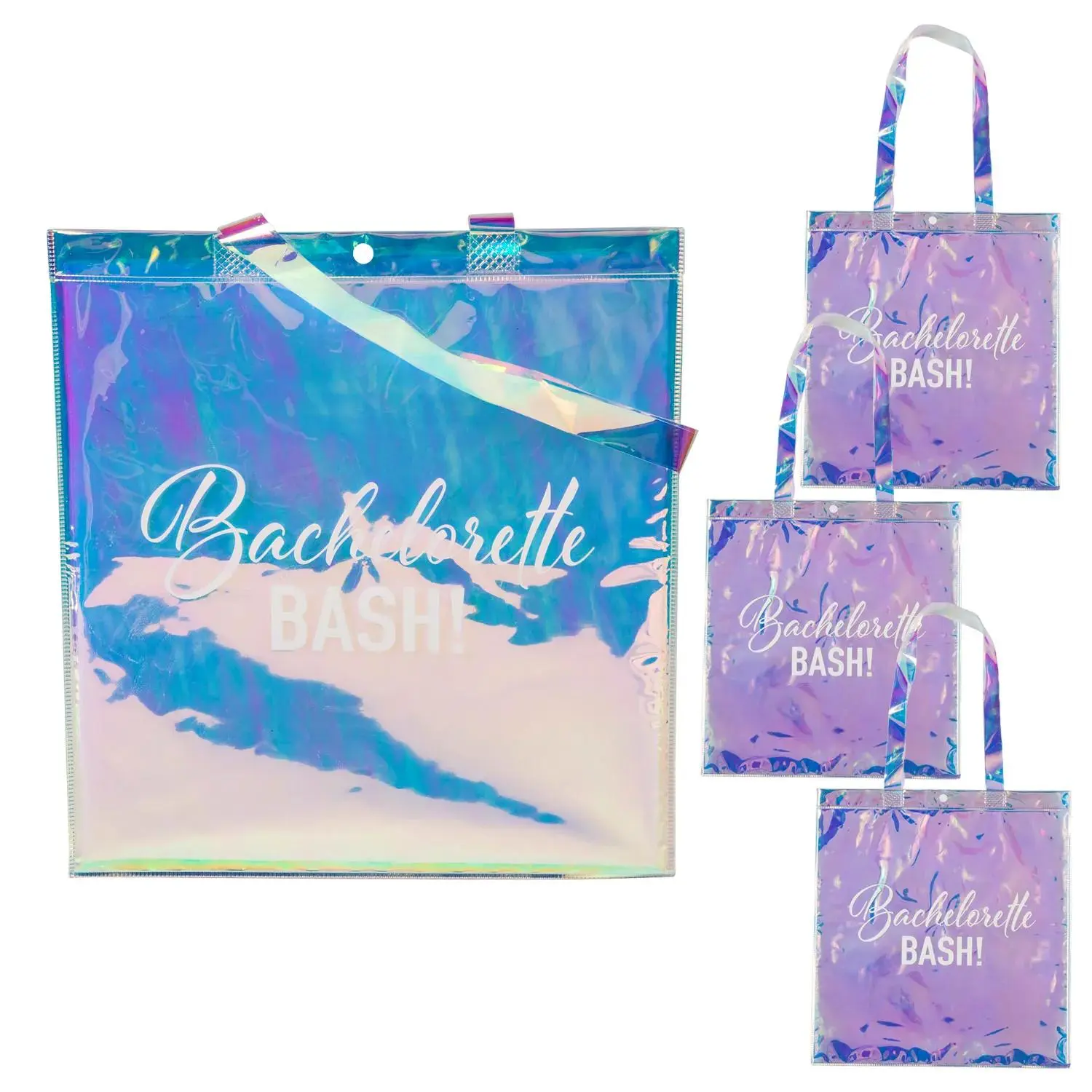 Bulk 12 Pc. 15 " x 16" Large Clear Iridescent Bachelorette Party Vinyl Tote Bags