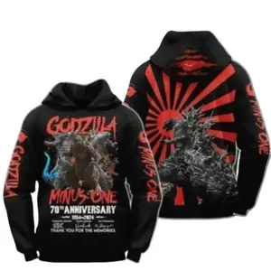 Godzilla Minus One 70th Anniversary Hoodie, Monster King 3D All Over Print XS-6XL, Unisex Kaiju Fan Streetwear, Legendary Beast Sweatshirt