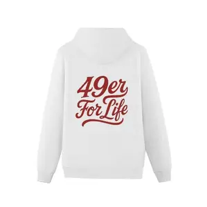 Men's 49er for Life Logo Hooded Sweatshirt - Fan Apparel with Red & White Lettering, Warm Kangaroo Pocket Hoodie, Casual Winter Pullover for Events & Casual Attire (Machine Washable), Sports, Tops