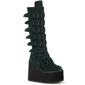 Demonia Women's Swing-815 Emerald Velvet Knee-high Boots