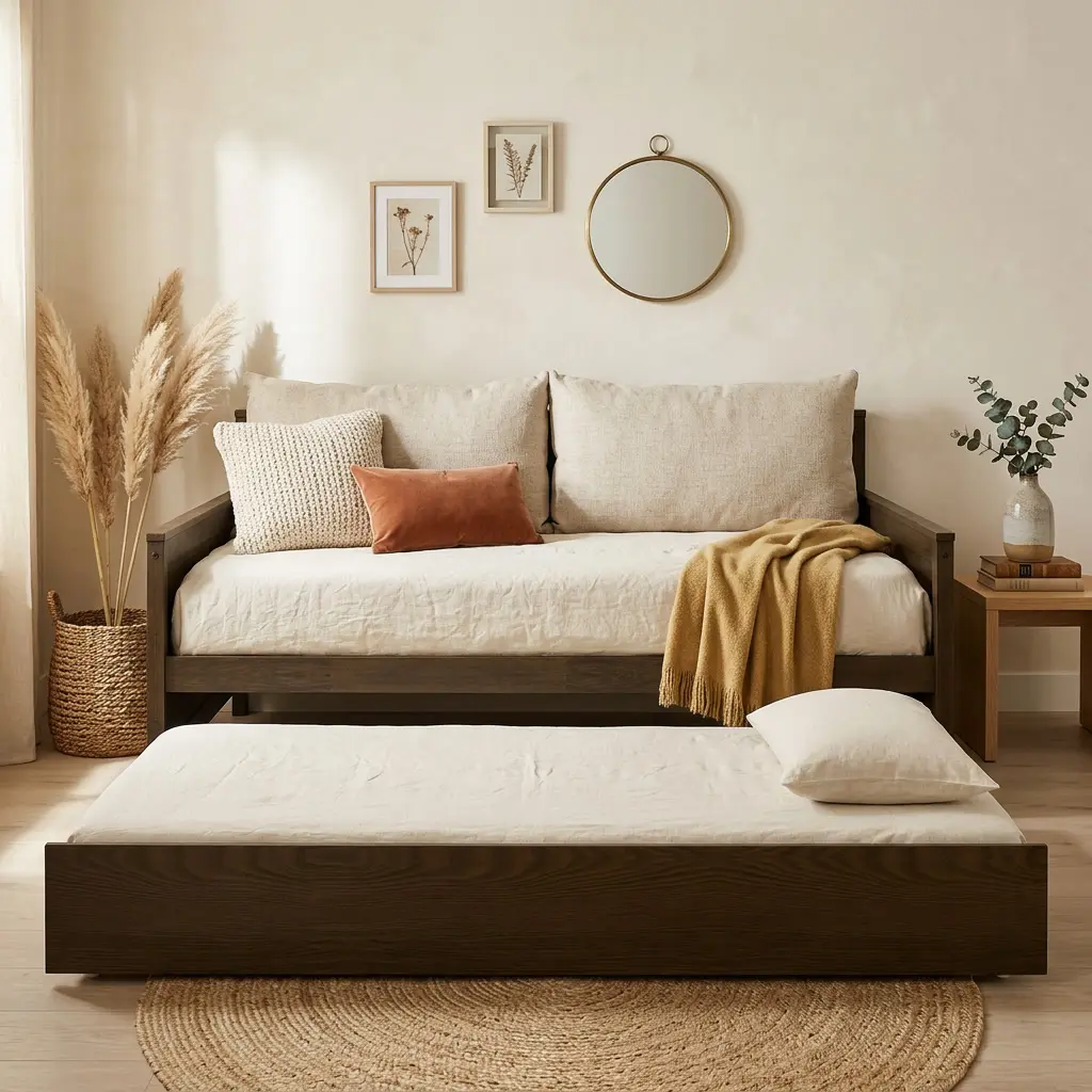 Favorer Hyannis Twin Wood Daybed with Pull-Out Trundle, Solid Wood Frame, Space-Saving Design