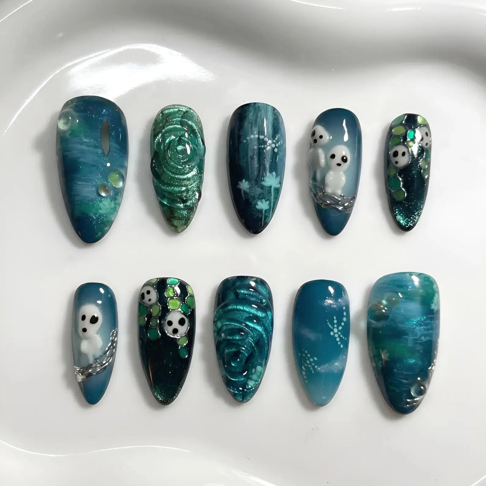 Glow in Dark Press On Nails | Hand Painted Princess Forest Spirit Anime