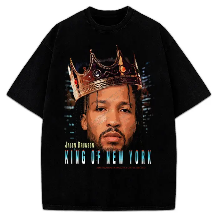 Jalen Brunson King Of New York Custom Graphic Knicks Playoff Basketball T-Shirt Crewneck Cotton