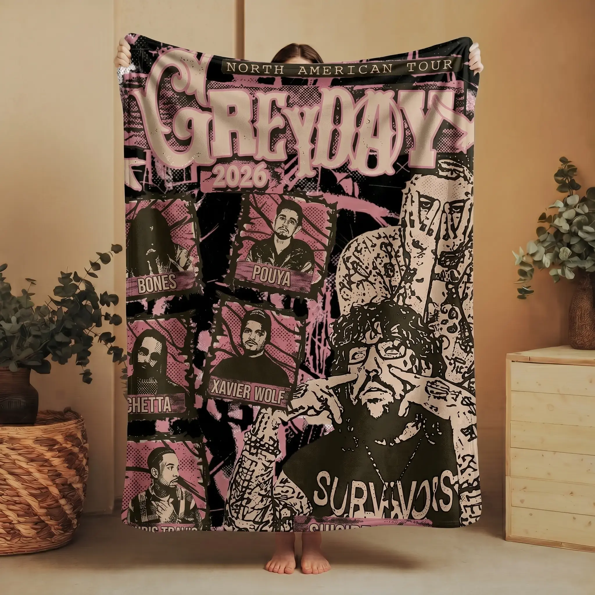 Greyday G59 Blanket, Underground Rap Fan Blanket, Dark Aesthetic Music Throw, Hip Hop Lover Gift, Cozy Soft Home Decor Blanket