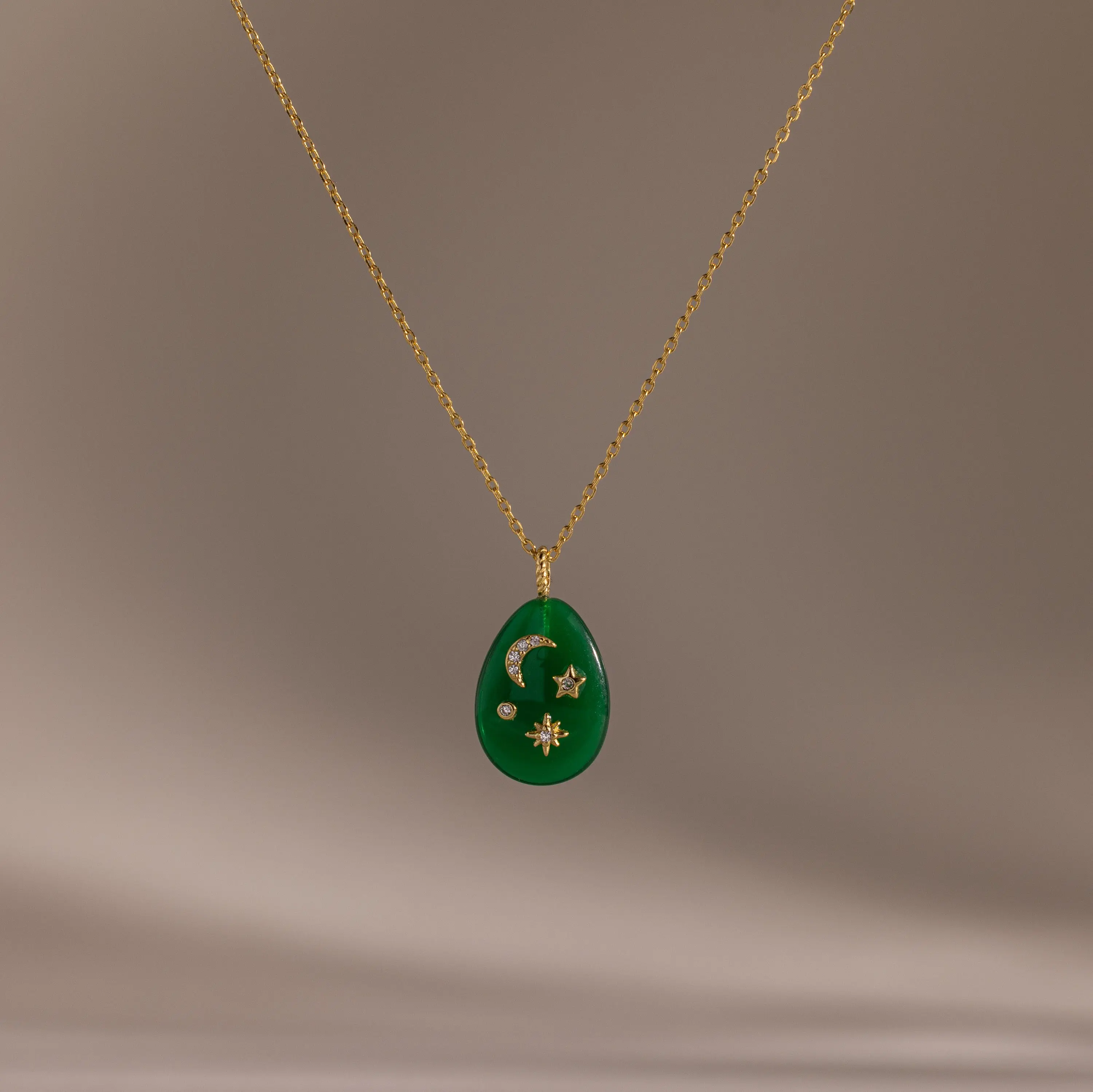 Celestial Jade Pendant Necklace by Caitlyn Minimalist - Green Gemstone & Diamond Star Necklace in Gold & Silver - Unique Celestial Jewelry - Birthday Gift