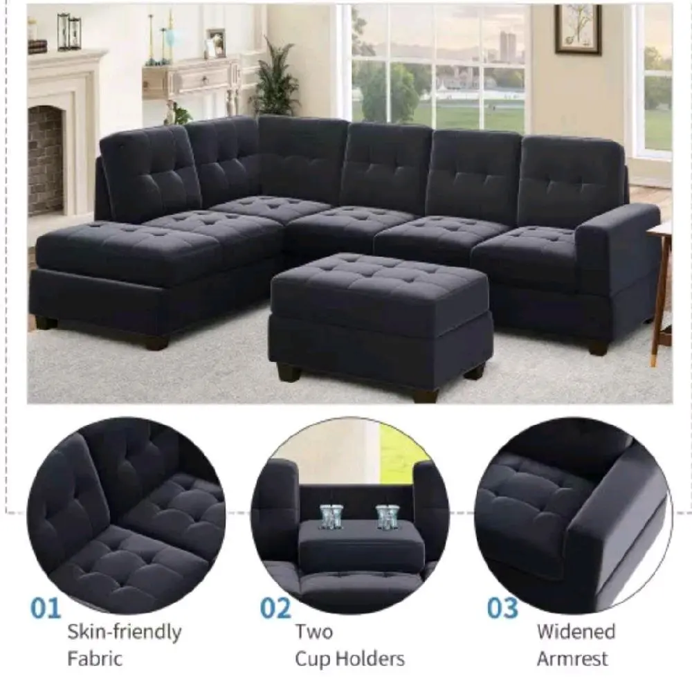 Modern Sectional Sofa W/ Reversible Chaise, L Shaped Couch Set W/ Stora...