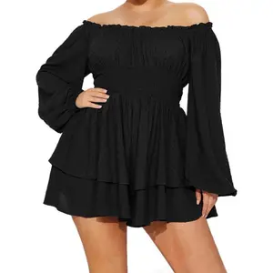 Jumpsuits For Women,Women Plus Size Rompers Playsuits Swiss Dot Boat Neck Off Shoulder Long Sleeve Spring Fall Short Jumpsuits Streetwear(Sheets)