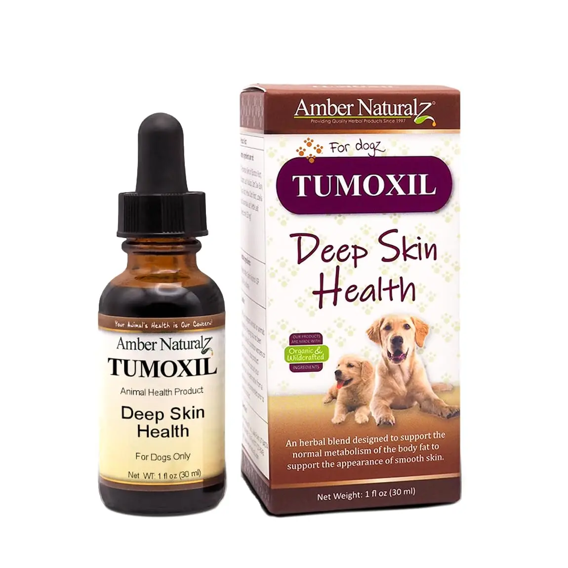 Amber NaturalZ Tumoxil Herbal Supplement for Dogs - Glass Bottle, Deep Skin Health Support, Toxin Draw Formula
