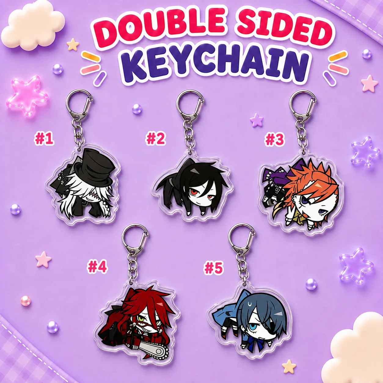 Black Butler Double-Sided Acrylic Keychain, Sebastian Anime Charm, Kawaii Bag Accessory, Gift for Anime Fans