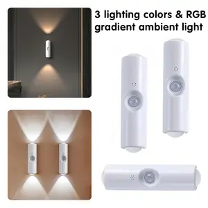 Pack of 3 USB Rechargeable Smart LED Night Light with Motion Sensor RGB Gradient Dimmable Wall Lamp for Indoor Ambient Lighting Magnetic Step Lamp for Bedroom Hallway Stairs Wardrobe Entryway Home Decor