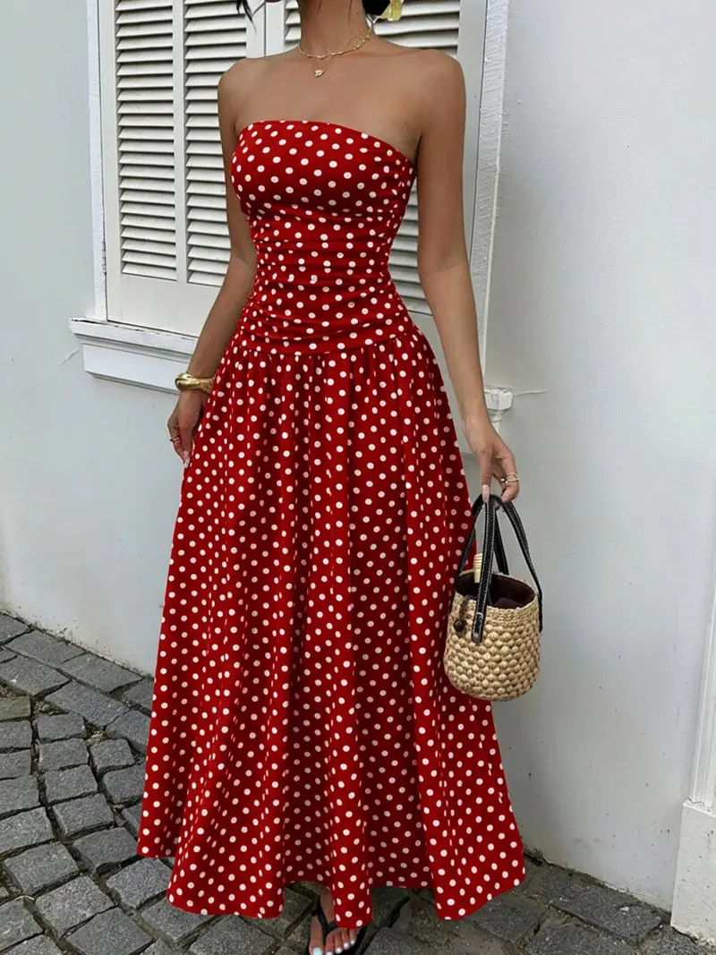 open lace back dress Red Polka Dot Dress M main image 0