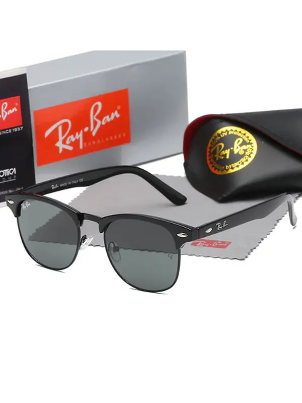 Ray-Ban Clubmaster Style Polarized Sunglasses for Men & Women UV400 Classic Black Gold Frame Retro Fashion Eyewear