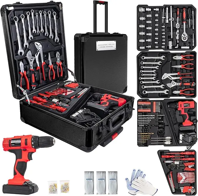 799Pcs Electric Tool Sets, 18V Electric Power Drill Set for Men, Household Home DIY Hand Tool Kits,18+1 Clutch Cordless Power Drill Set for Father's Day Gift
