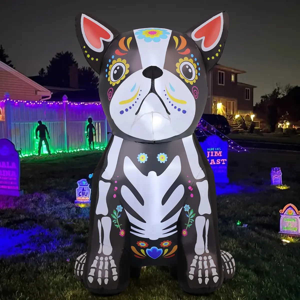 GOOSH 5 FT Day of The Dead Dog Balloon Inflatable - Durable Outdoor Garden Holiday Decor with LED Halloween Lights, Balloon Decor, Curb Appeal Boost, Party Supplies Gift, Festival Decorations, Lighted Party, Halloween Aesthetic