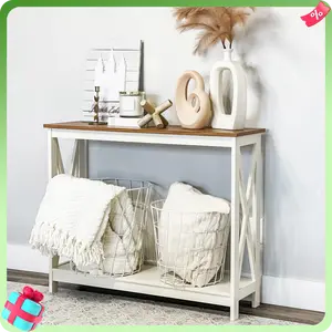 PHI VILLA Console Table with X-Shaped Design, Farmhouse Coffee Table End Table, 30kg/66lb Top Load Capacity, White Furniture for Entryway, Living Room, SpringGlowUp