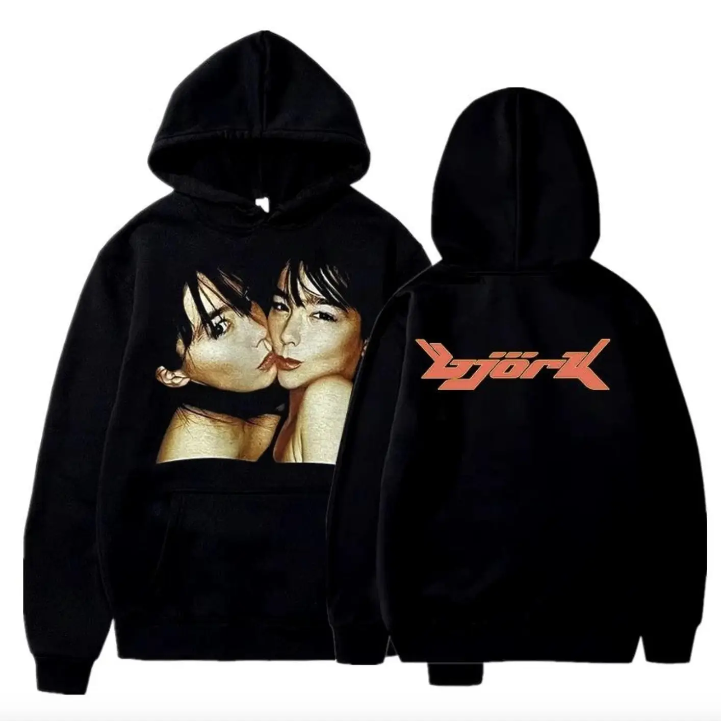 1990 Bjork Heavy Concert Vintage Hoodie Hip Hop Music Album Double Sided Print Shirt.
