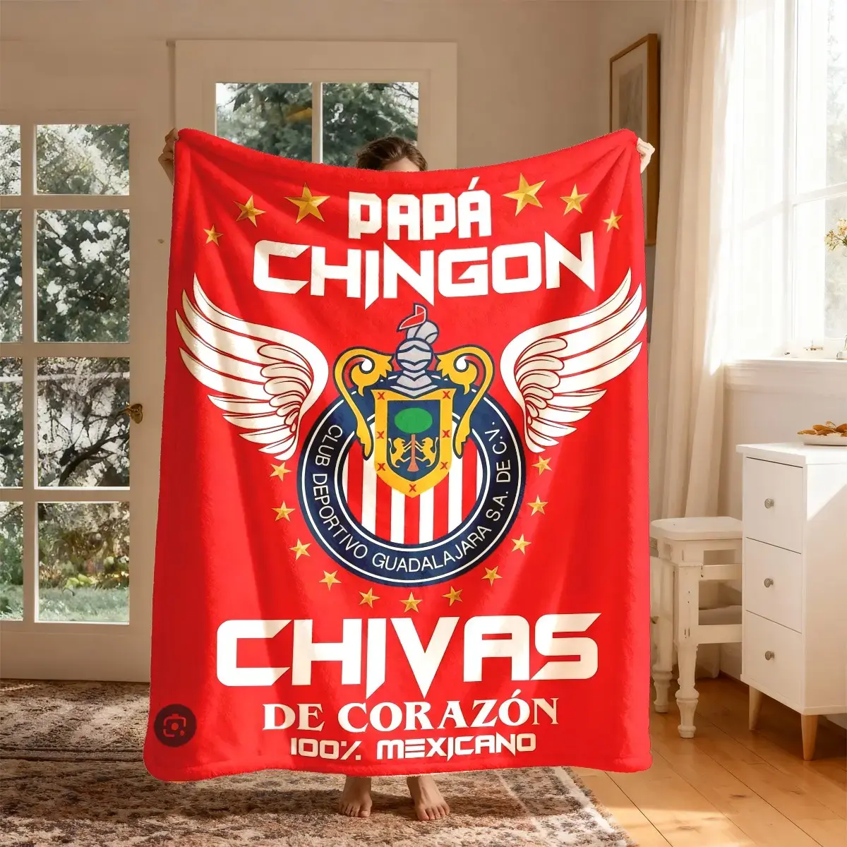 Mexican Chivas Football Club Flannel Blanket - Soft Warm Team Logo Graphic Blanket, Sports Theme Birthday Design, Indoor Bedroom Couch Decor Gift for Fans, Team Logo Blankets