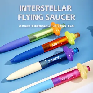 4-Pack Rotating Neutral Pens, Starship Series Cute Cartoon Student Stationery Pen, Writing Exam Fun Stress Relief Click Brush Pen