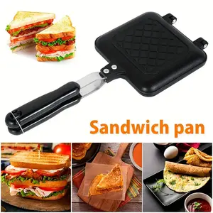 Home Dual-Sided Non-Stick Pattern Sandwich Grill Pan, Breakfast Frying Pot, Flat Iron Steak Griddle, Food Grade Coating, Safe & Healthy