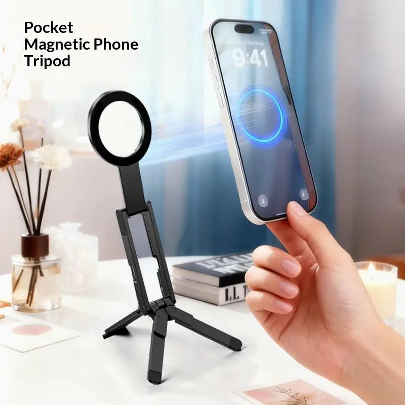 D10s Pocket Magnetic Phone Tripod Holder, Portable Folding Desktop Stand Mount for Smartphone, Cellphone Filming Setup, Live Broadcast & Photo Accessories