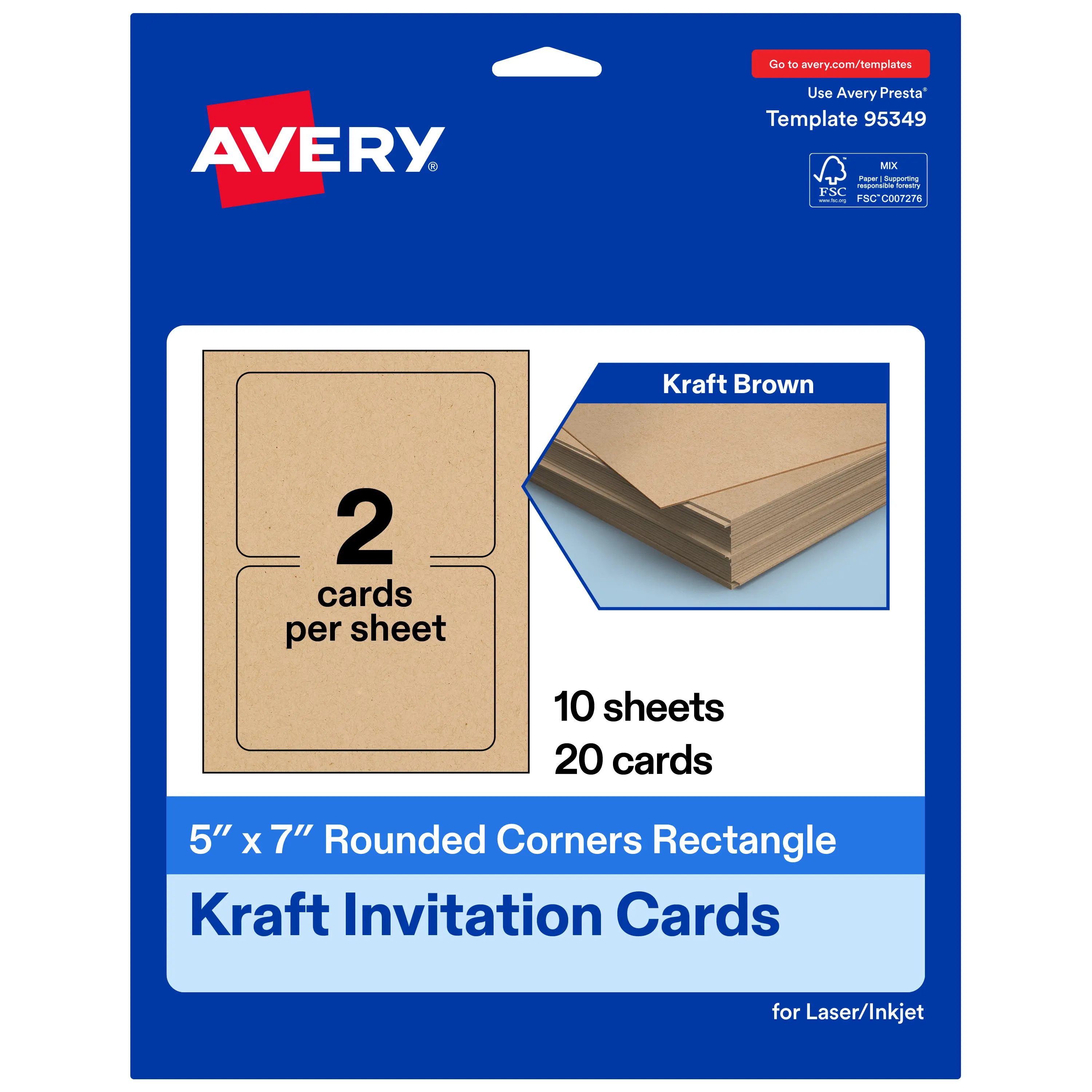 Avery Kraft Brown Invitation Cards, 5" x 7" Rectangle Rounded Corners