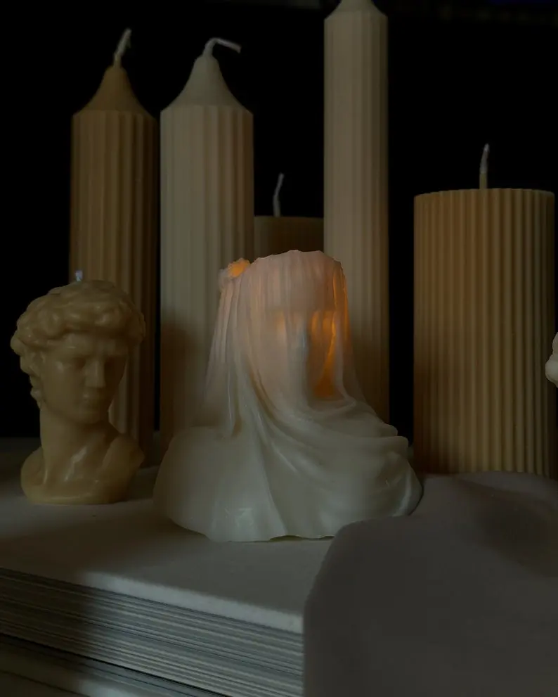 Veiled Lady Candle, bridal or aesthetic candle, sculptural candle, bust candle, dark academic décor, or dream abode